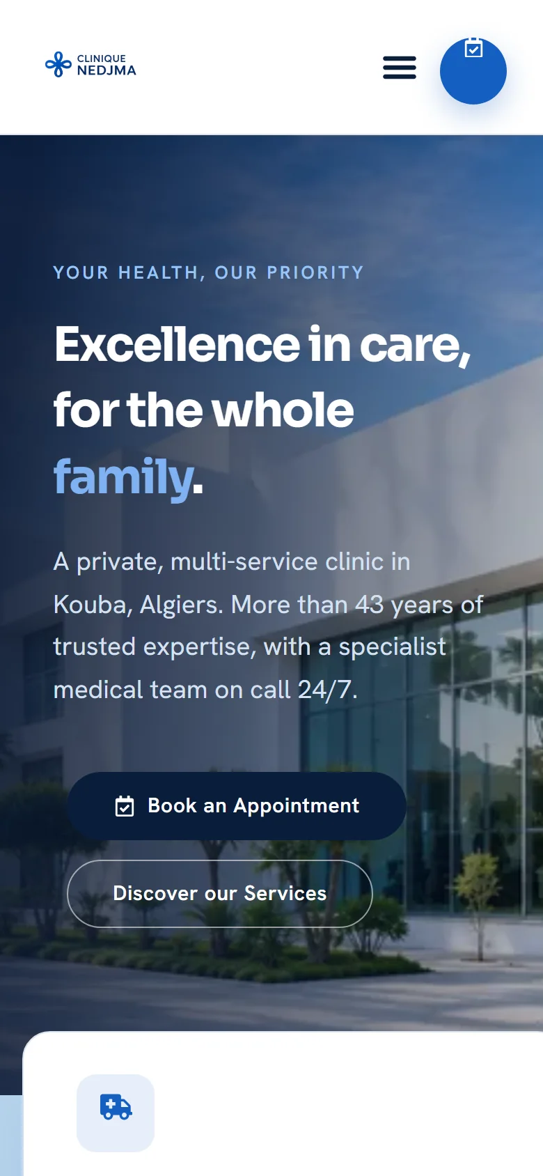 Clinique Nedjma website on mobile
