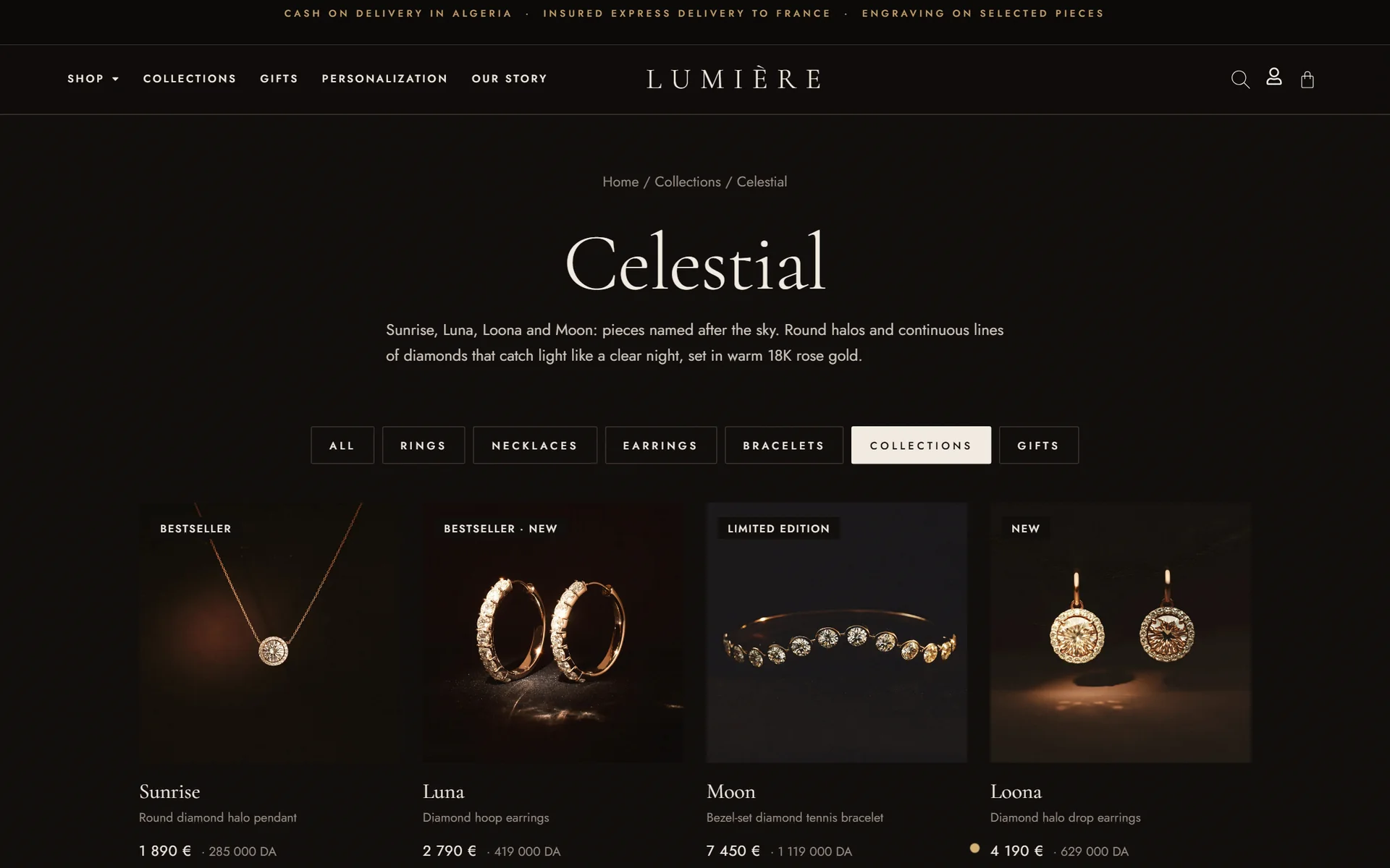 Lumière Celestial collection page