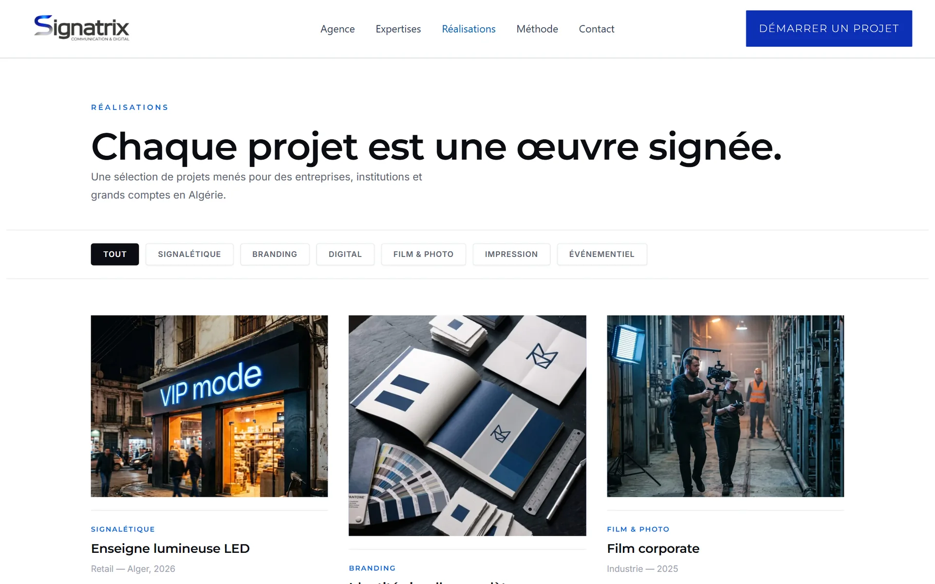 صفحة Réalisations في موقع Signatrix