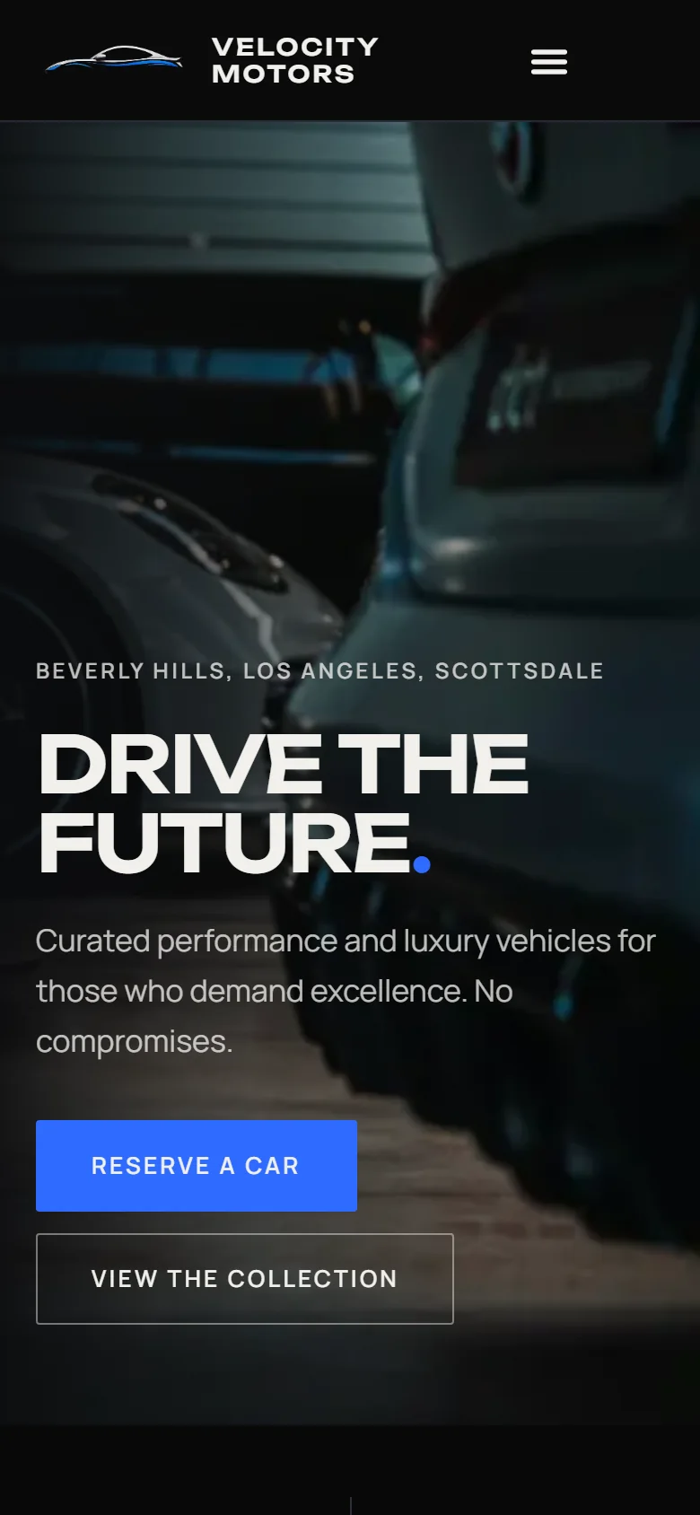Velocity Motors website on mobile