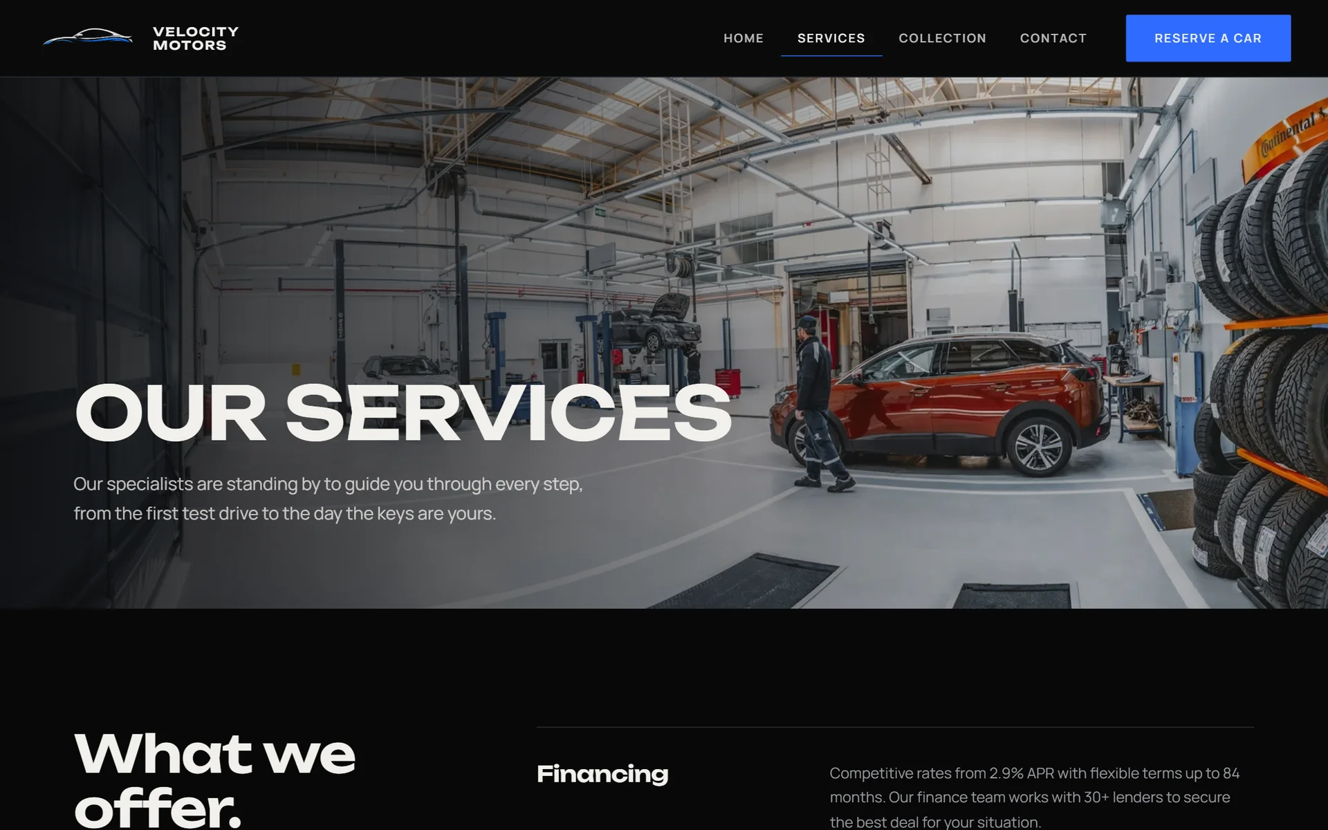 Velocity Motors services page